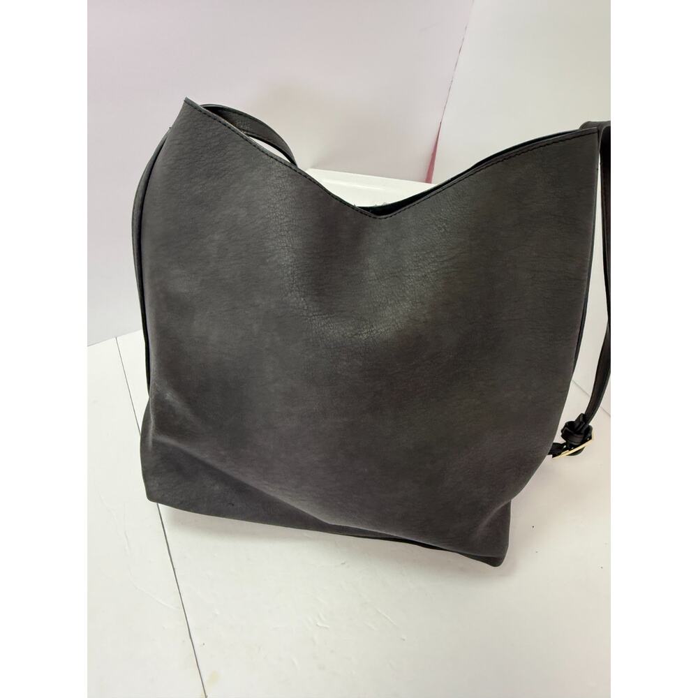 Miztique Black Faux Leather Tote Bag Minimalist Slouchy Shoulder Purse - Picture 2 of 9